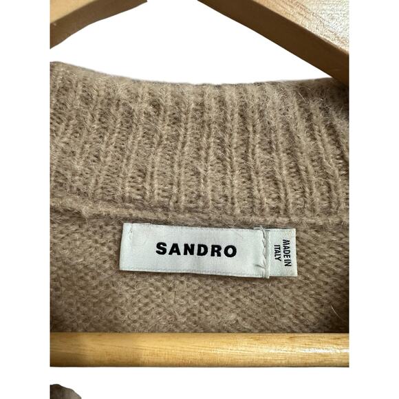 SANDRO Damier Checkerboard Mohair Blend Sweater In Beige size 3 L $370 - Picture 3 of 6